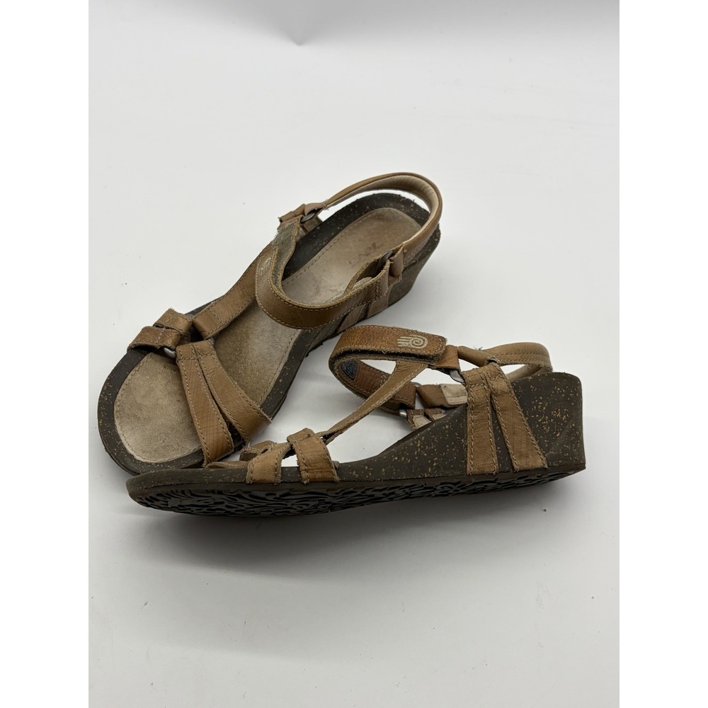 Teva Ysidro Wedge Sandals Women's 10 Brown Leather Strappy Cork Heel Adjustable